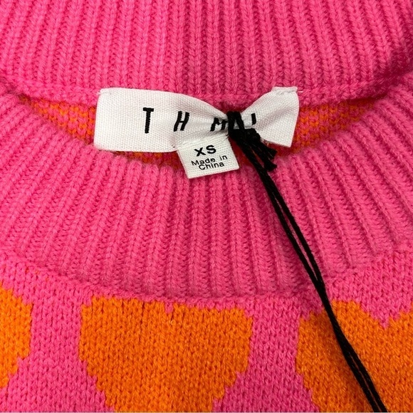 NWT THML Short Sleeve Heart Sweater Top Womens XS Pink Orange Valenti… - Picture 4 of 8